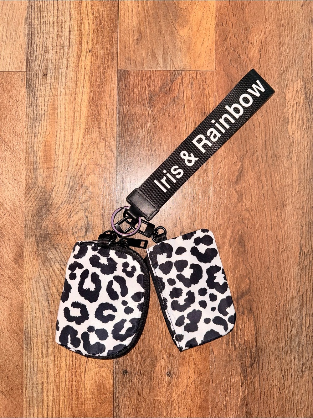 Black & White Leopard Wristlet Keychain Pouch